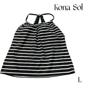 GUC Kona Sol Black and White Striped Swim Top size Large